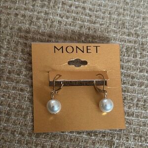 Monet Gold Earrings with White Pearls
